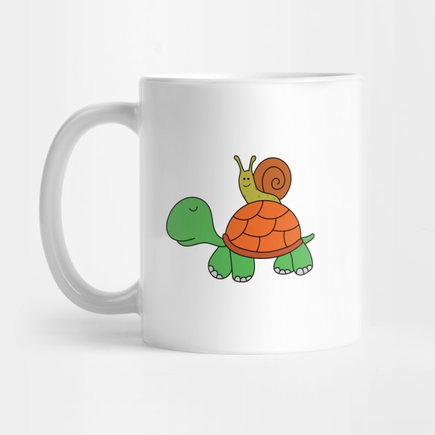 cute snail riding a tortoise by wordspotrayal